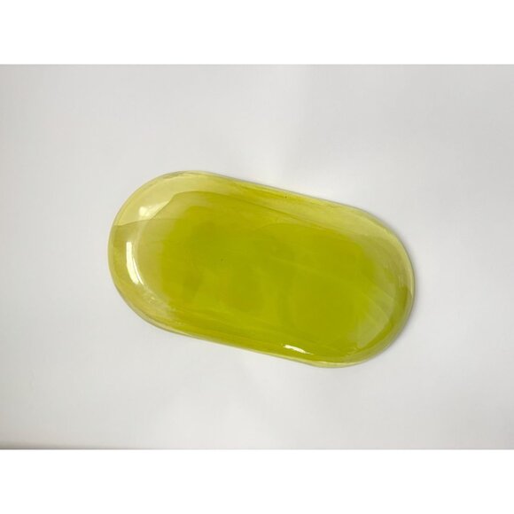 Lemon Lime Swirly Patterned Art Glass Oval Shaped Vintage Decorative Plate - Picture 11 of 13